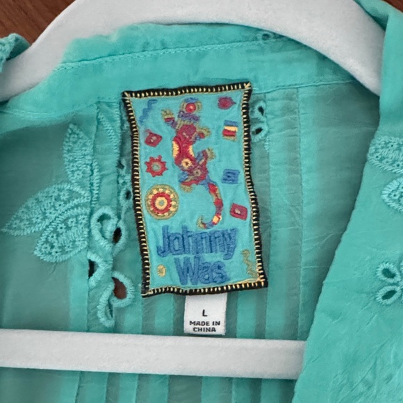 Johnny Was Turquoise Embroidered Button-Front Tunic - Picture 4 of 5